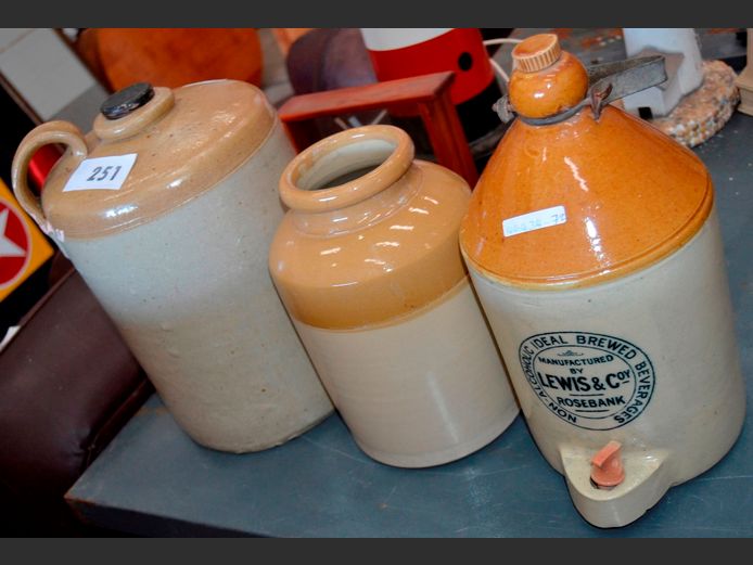 LOT: 3 x CLAY FLAGONS