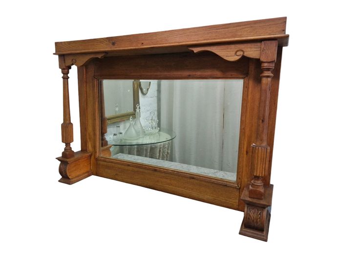 Antique Edwardian Oak Overmantel Mirror