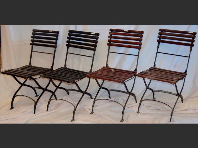 SET OF 4 METAL & MERANTI SLATTED FOLDING CHAIRS [Weathered]