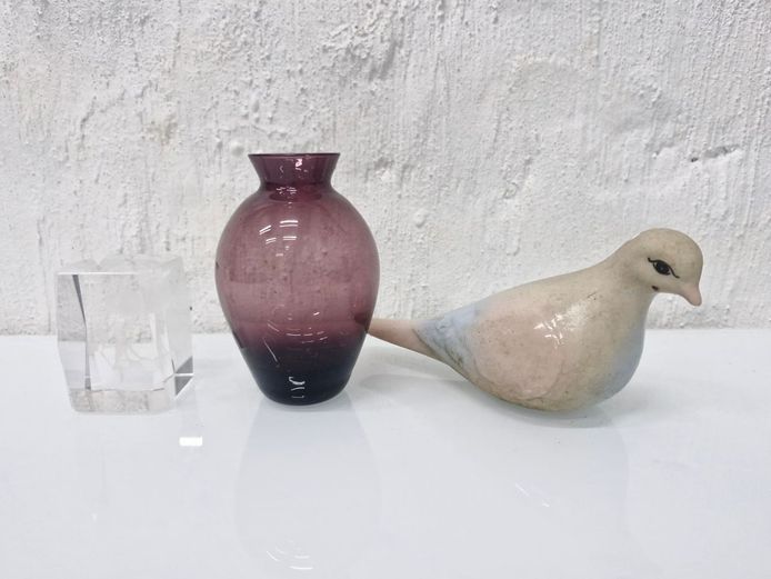 Rose Fairy Crystal Block, Amethyst Vase & Ceramic Dove Art Set