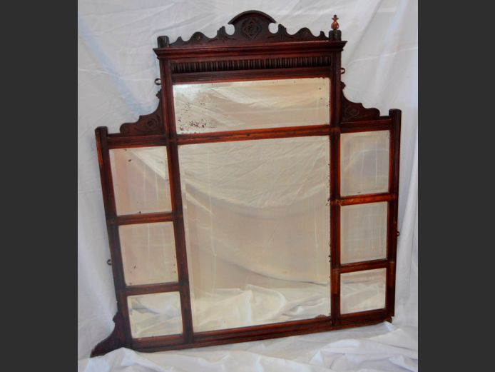 MAHOGANY FRAMED & BEVELLED OVERMANTLE MIRROR, 126 x 110cm [Some losses]