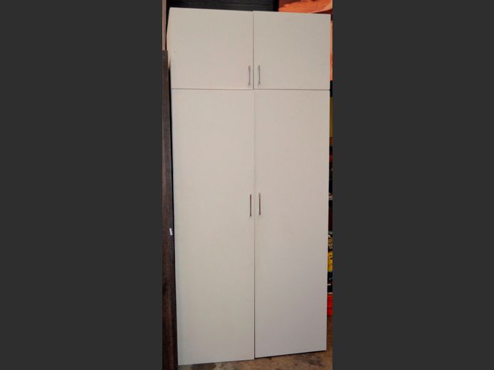 WHITE MELAMINE FRONT 4-DOOR WARDROBE, 109 x 60 x 255cm