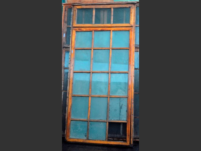 WOODEN WINDOW FRAME WITH GLASS PANES, 178 x 86cm
