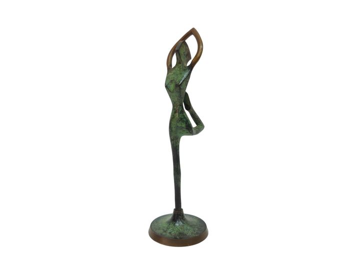 Mid-Century Modernist Bronze Figural Sculpture – Stylized Dancer in Verdigris Patina