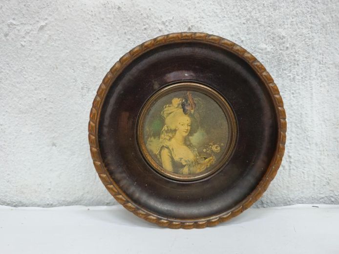 Vintage Framed Miniature Portrait of an 18th-Century Lady