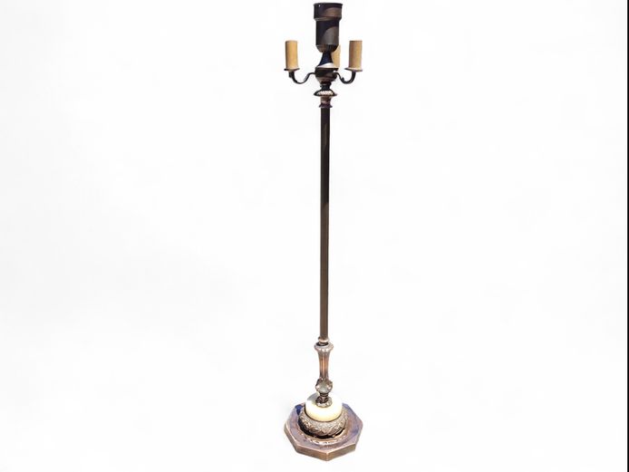 Art Deco Onyx & Brass Torchiere Floorlamp