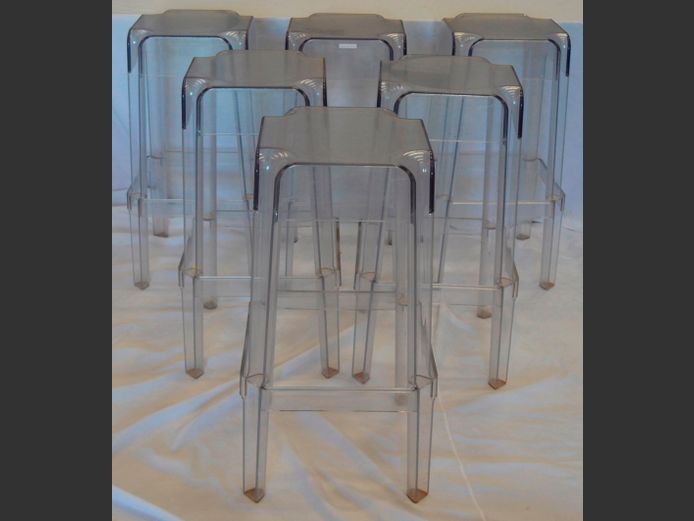 SET OF 6 ACRYLIC COUNTER CHAIRS, 74cm High