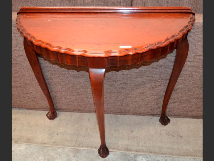 IMBUIA BALL & CLAW HALF MOON TABLE, 89 x 37 x 74cm [Repaires done]