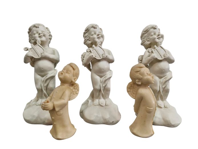 Set of 5 Angel and Cherub Resin Figurines