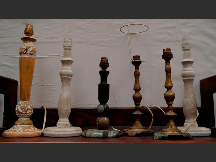 PAIR BRASS TABLE LAMPS & OTHERS [No shades]