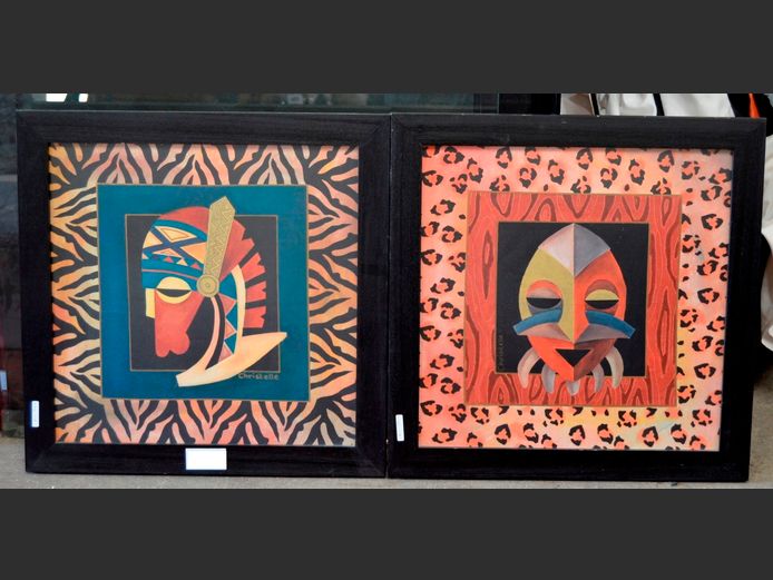 PAIR FRAMED ZANZIBAR PAINTINGS SIGNED CHRISTELLE, 37 x 36cm