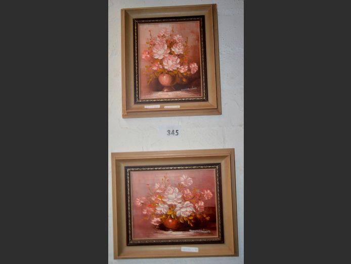 PAIR FRAMED OILS ON BOARD "STILL LIFE" SIGNED DONNA WOOD, 23.5 x 18.5cm