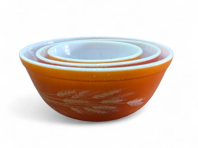 1970's Milk Glass Pyrex Nesting Bowls Autumn Harvest