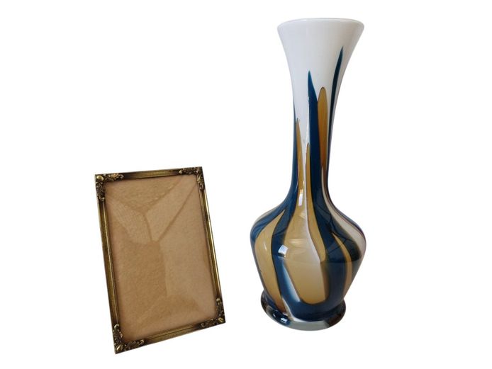 Vintage Opaline Italina Art Swirl Glass Vase & Picture Frame