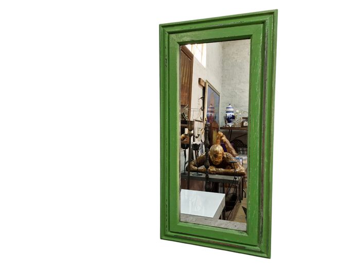 Vintage Distressed Green Wooden Wall Mirror