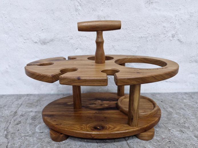 Handcrafted Wooden Wine Bottle & Stemware Caddy Carrier