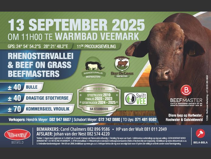 RHENOSTERVALLEI & BEEF ON GRASS BEEFMASTERS 11DE PRODUKSIEVEILING 