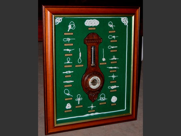DARKWOOD & GILT FRAMED BAROMETER & SAILOR'S KNOTS, 91 x 76cm