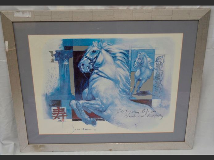 SILVER GILT FRAMED & SIGNED "HORSE" PRINT, 66 x 51cm