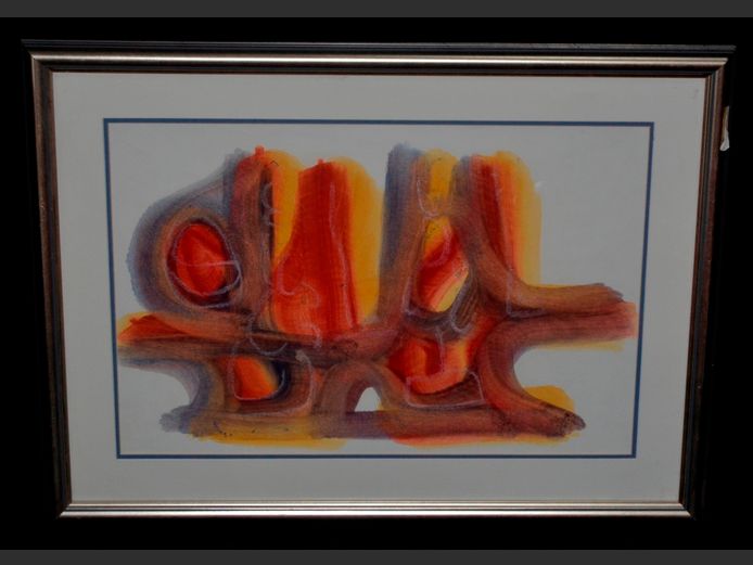 FRAMED ABSTRACT WATERCOLOUR SIGNED H.NTAKWANA, 53 x 36cm