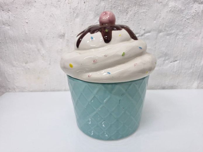 Large Fun Ceramic Ice Cream Cupcake Soft-Serve Novelty Storage Jar