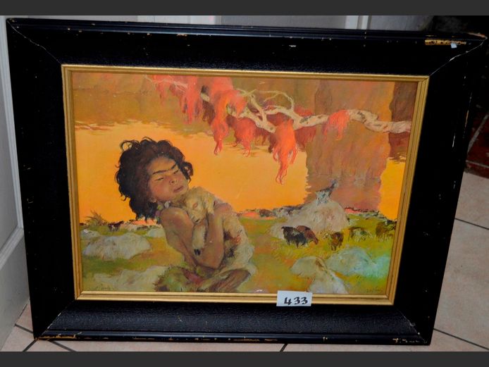 DARKWOOD FRAMED PRINT "BOY WITH LAMB", 60.5 x 45cm