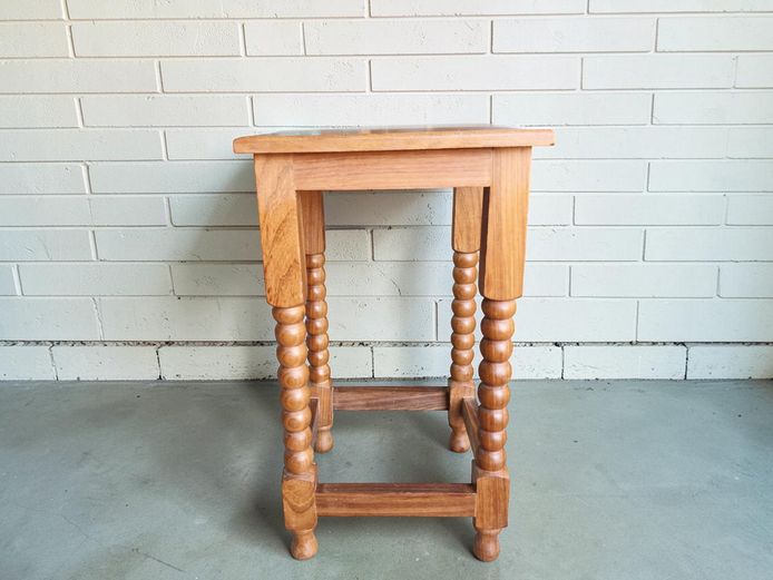 Vintage Solid Wood Bobbin-Leg Pedestal Side Table