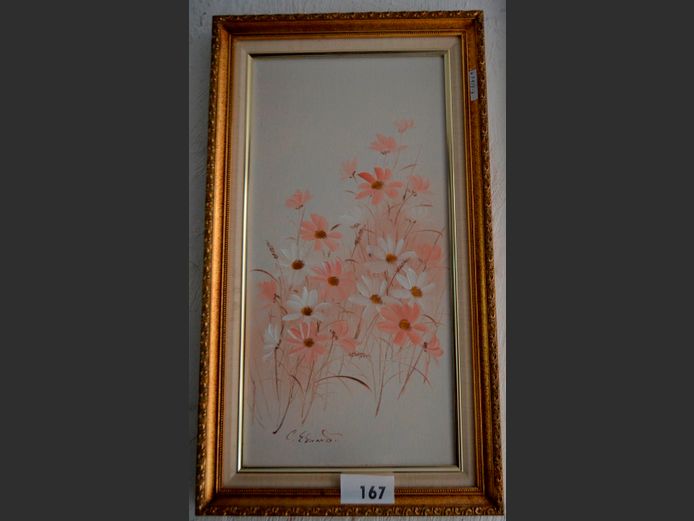 GILT FRAMED OIL ON BOARD "FLOWERS", 59 x 28.5cm