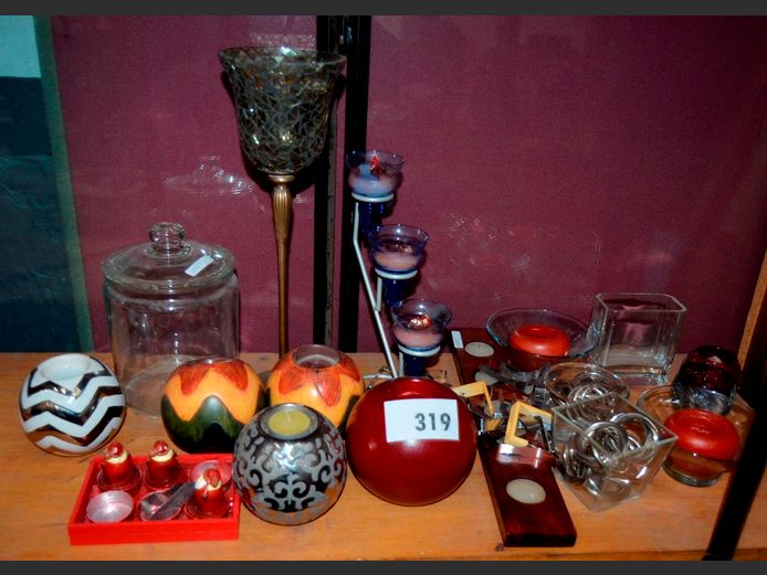 GLASS & CERAMIC TEALIGHT CANDLE HOLDERS, GLASS COOKIE JAR, etc