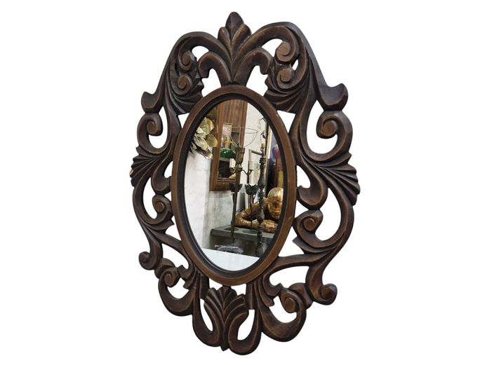 Vintage Rococo Style Carved Wood Oval Wall Mirror
