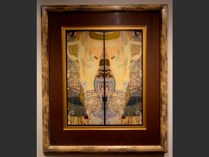 FRAMED ABSTRACT & GILDED PRINT, 53.8 x 67.8cm