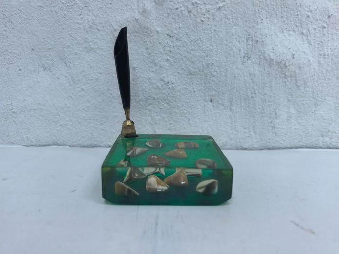 Green Resin Desk Pen Stand with Embedded Stones