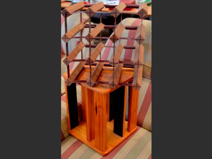 PINE CD STAND & A WINE RACK, 28 x 28 x 35cm & 32 x 23.5 x 32cm