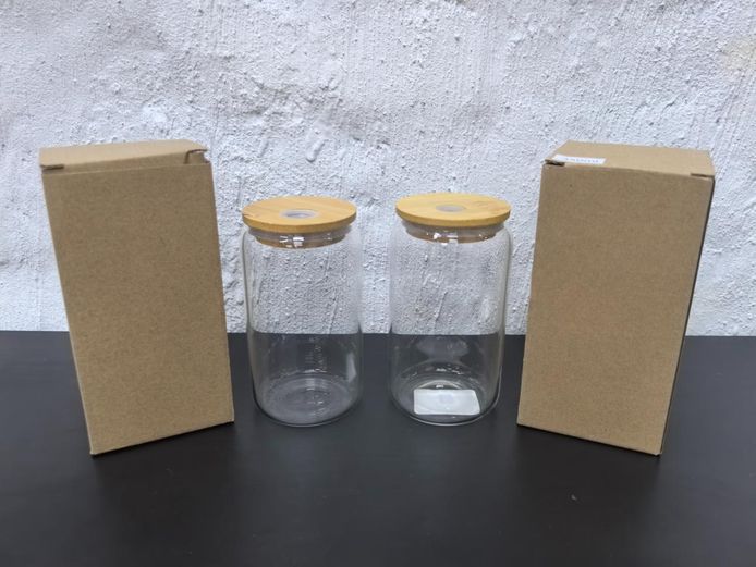 Pair of Clear Glass Tumblers with Bamboo Lids & Straw Inserts (350ml)