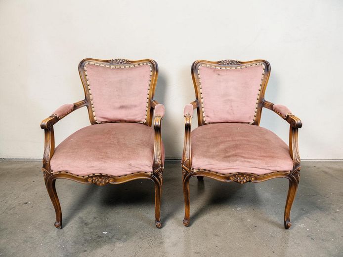 Pair of Vintage Louis XV Style Fauteuil Armchairs