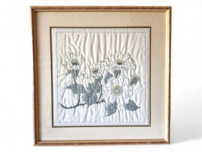 Floral Framed 1992 Embroidered Textile Art