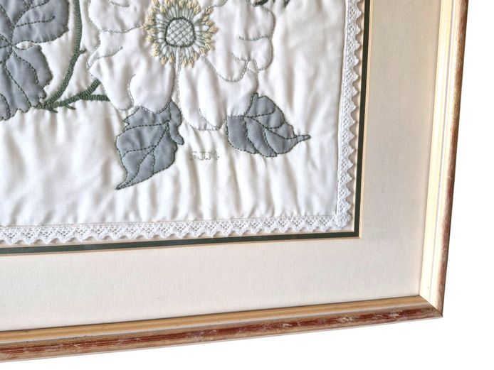 Floral Framed 1992 Embroidered Textile Art