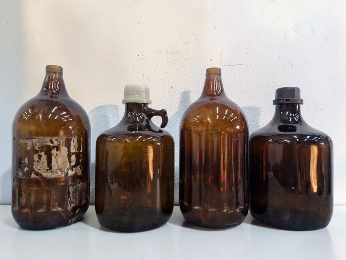Lot of 4 Vintage Amber Glass Apothecary Bottles