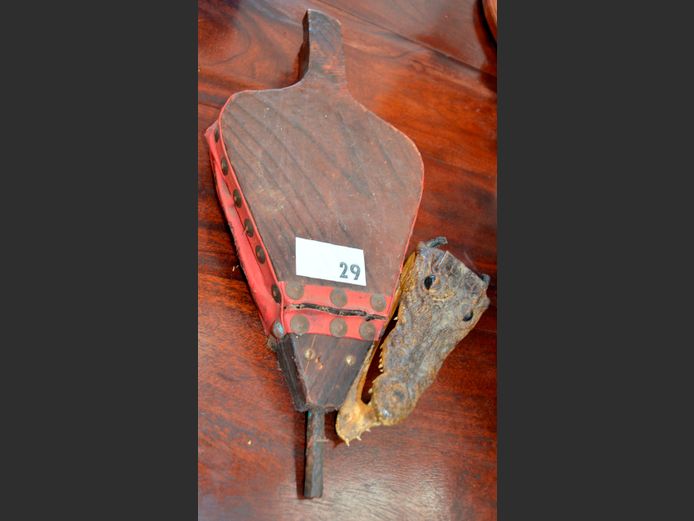 VINTAGE BELLOWS & A SMALL ALLIGATOR HEAD