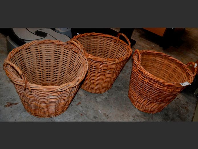 SET OF 3 WICKER BASKETS, 45cm Diameter x 38cm High