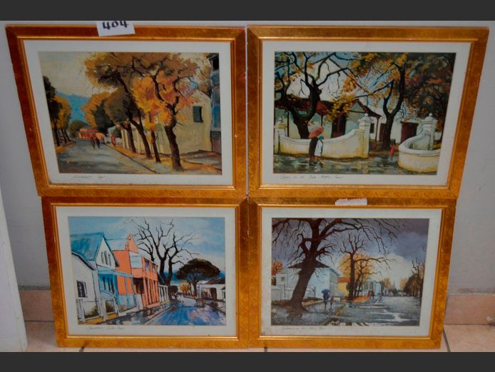 SET OF 4 FRAMED PRINTS: MARK STRAAT, STASIE STRAAT, SUIDER PAARL, etc, 35 x 27cm