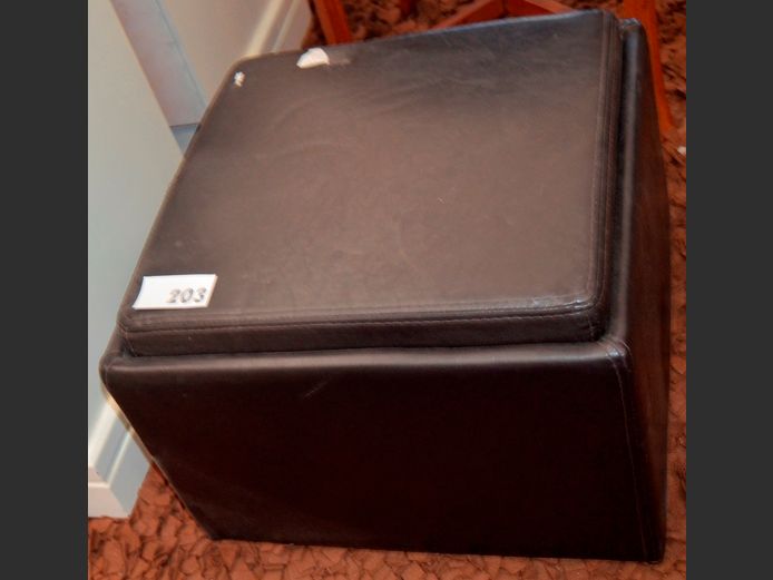 BROWN LEATHER TOUCH OTTOMAN WITH STORAGE SPACE, 46 x 46 x 32cm