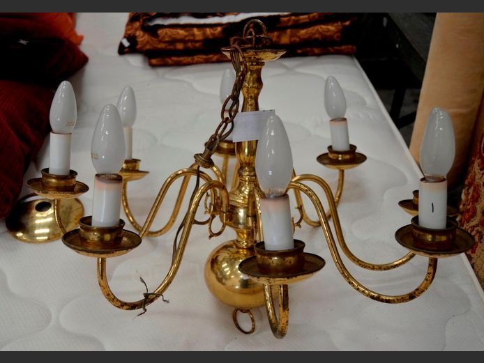 BRASS 8-ARM CHANDELIER, 60cm Diameter x 45cm High [Tarnished]