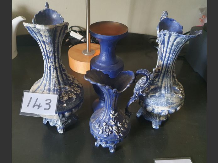 LOT: 4 x PAINTED BRASS VASES
