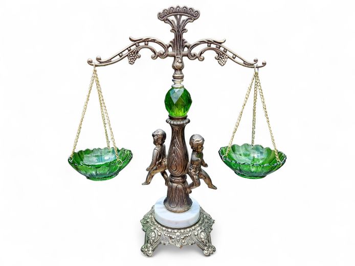 1960s Spelter & Marble Scale of Justice with Cherubs