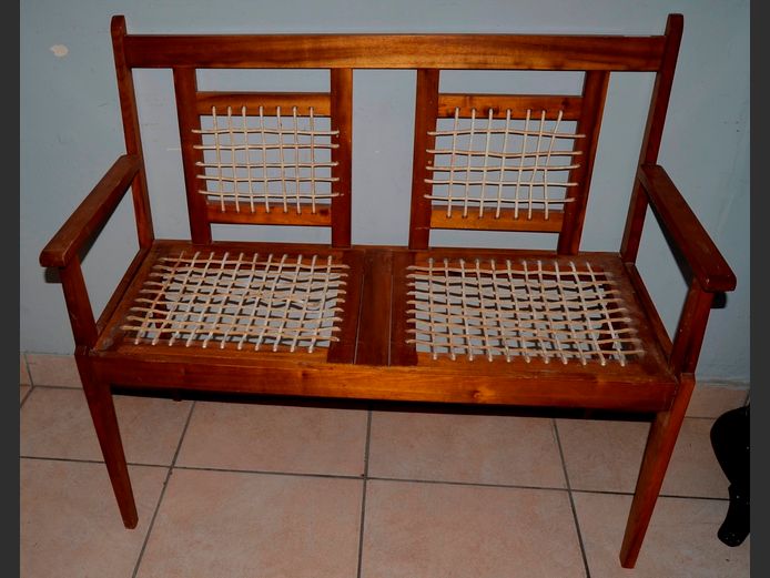 STINKWOOD 2-SEATER RIEMPIE BENCH, 105 x 45cm [Riempies need re-placing]