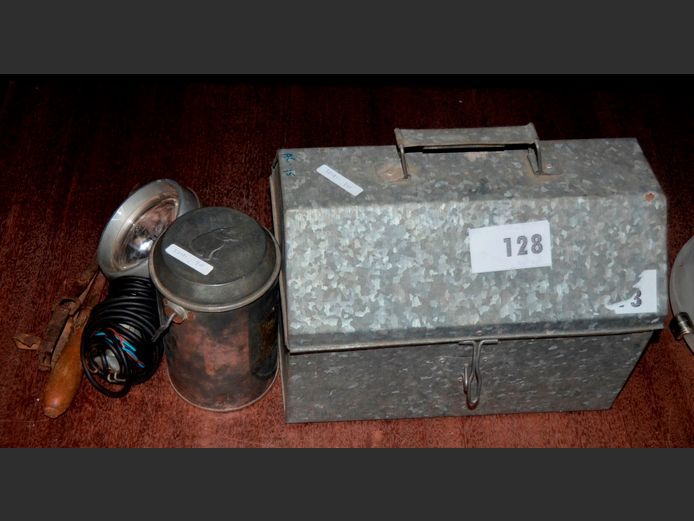 VINTAGE PATHFINDER SPOTLIGHT, GALVANISED LARGE "LUNCH TIN", etc