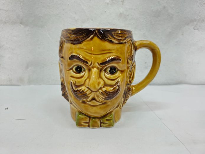 Vintage Japanese Character Ceramic Mustache Guard Mug