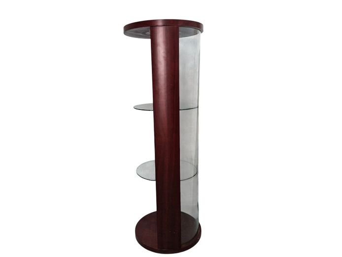 Modern Mahogany Veneer Curved Glass Display Cabinet