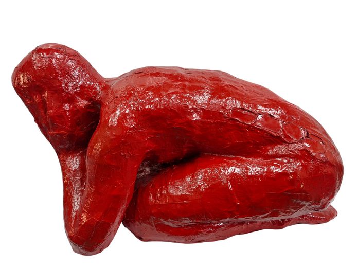 Crimson Crouching Figure in Contemplation